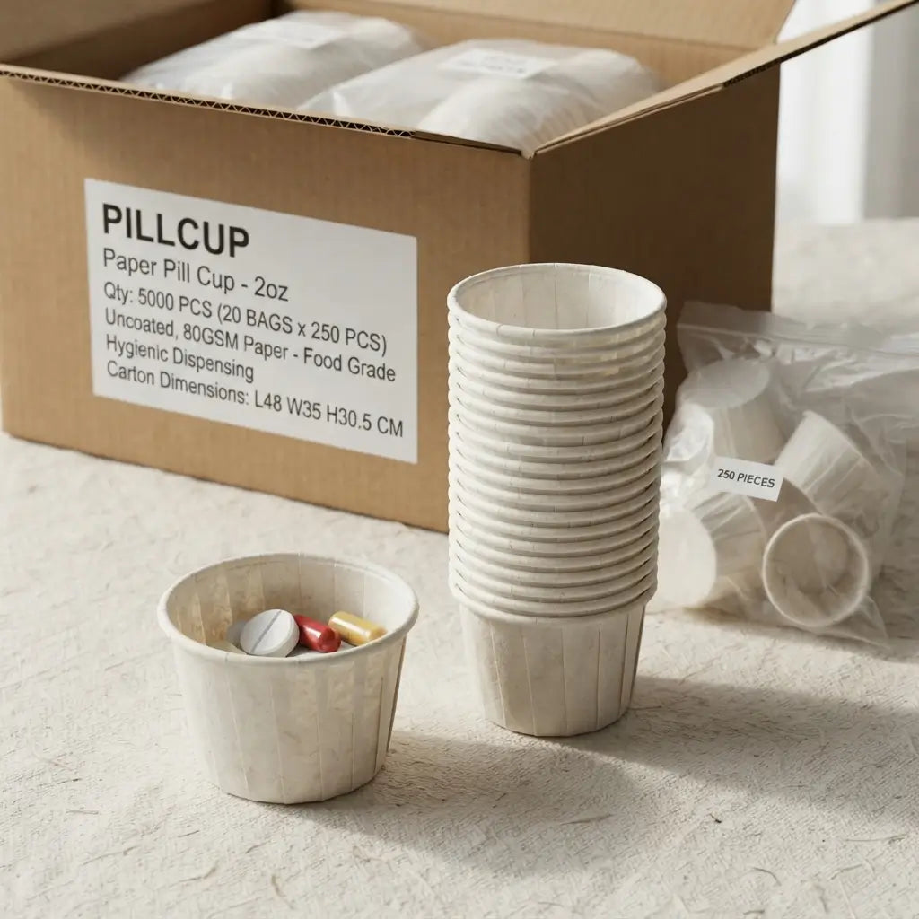 Mediflex paper pill cups – bag of 250 and carton of 5000