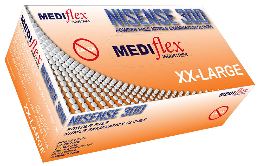 Nisense 300 Powder Free Long Cuff Nitrile Gloves - Mediflex Industries