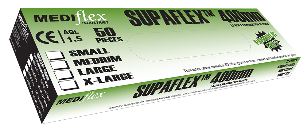 Supaflex 400 Powder Free Latex Gauntlet Gloves - X-Small - Mediflex Industries