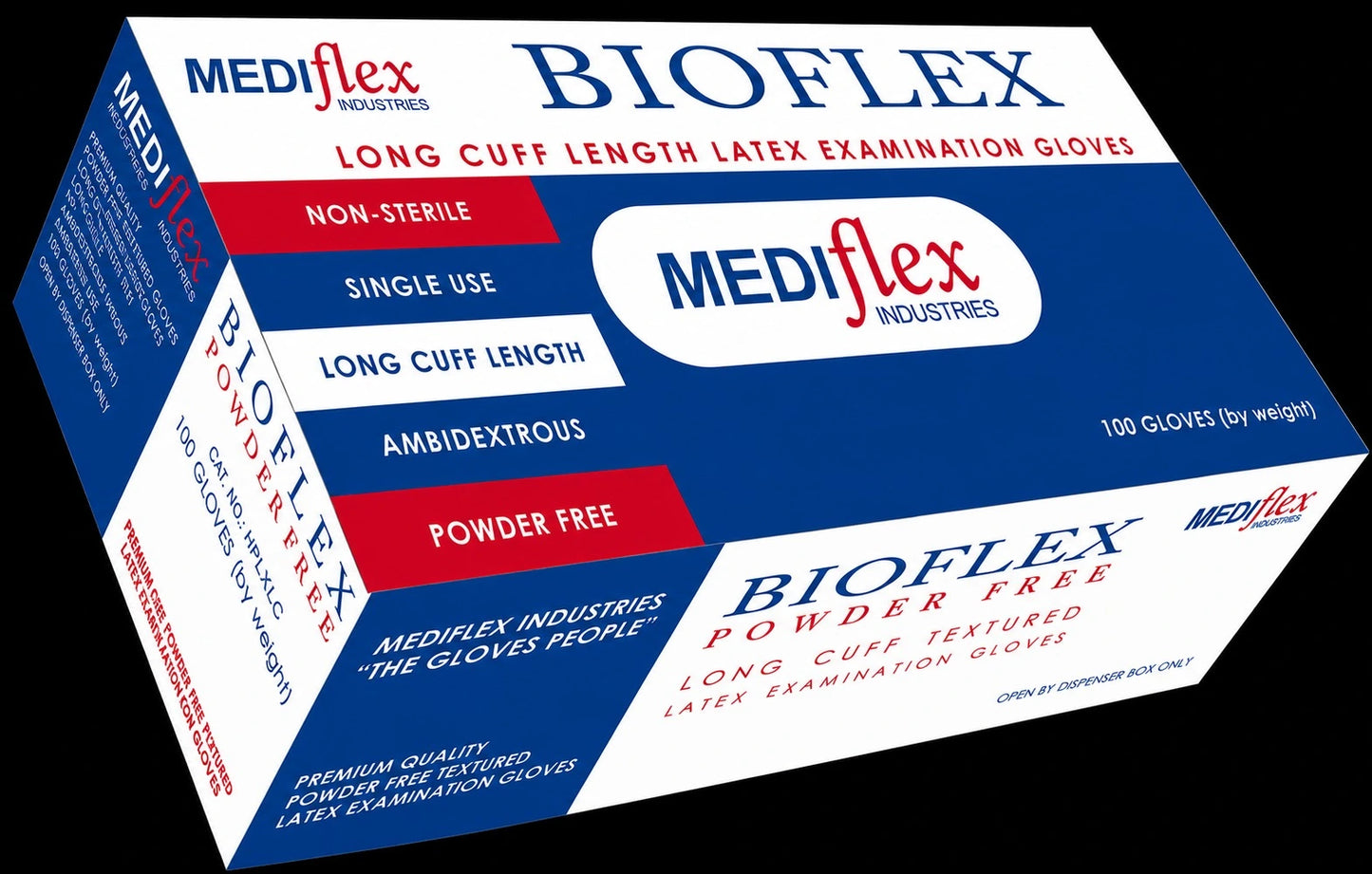 Bioflex® Powder-Free Extended Long Cuff Latex Examination Gloves (Carton 1000 / Box 100)