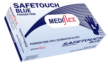 Mediflex Safetouch Blue PF powder free vinyl examination gloves blue in Large size box