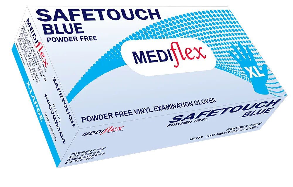 Mediflex Safetouch Blue PF powder free vinyl examination gloves blue in extra Large size box
