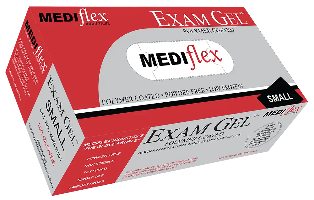 Box of MEDIflex Exam Gel Small Gloves on a white background