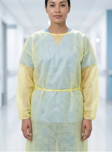 Yellow isolation gown medical fluid resistant protective gown for hospitals and clinical environments
