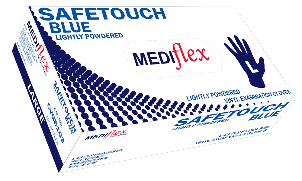 Safetouch Blue lightly powdered blue vinyl gloves large size box for vinyl examination gloves