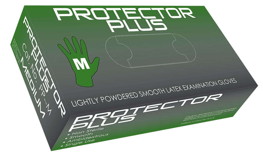 Protector Plus lightly powdered latex gloves medium size box for medical examination use