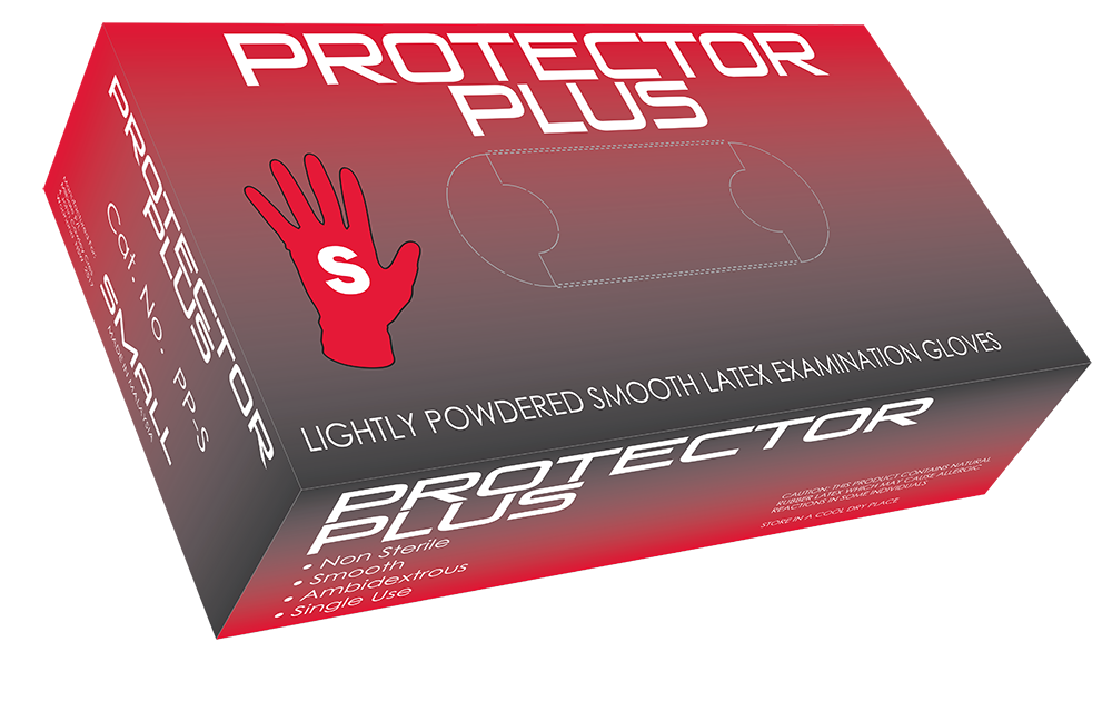 Protector Plus lightly powdered latex gloves box with smooth examination gloves size small
