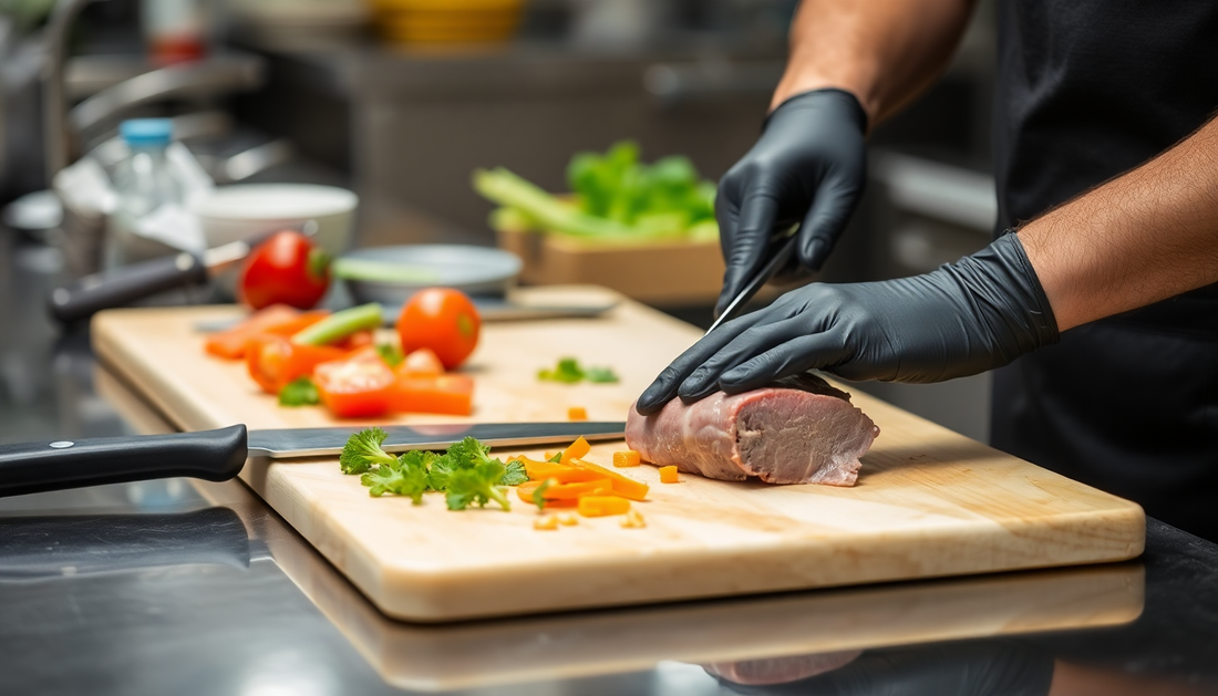 using black nitrile gloves in food service setting for e.g cutting veggies or meat in chopping board