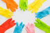 Various colorful medical gloves arranged in a circle for selecting medical gloves guide