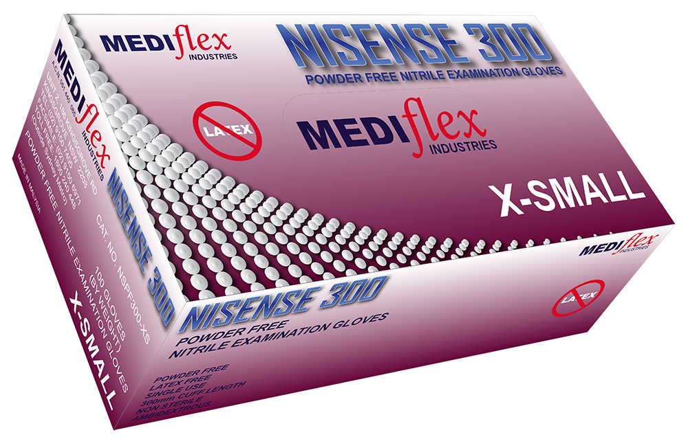 Nisense 300 Powder Free Long Cuff Nitrile Gloves - Mediflex Industries