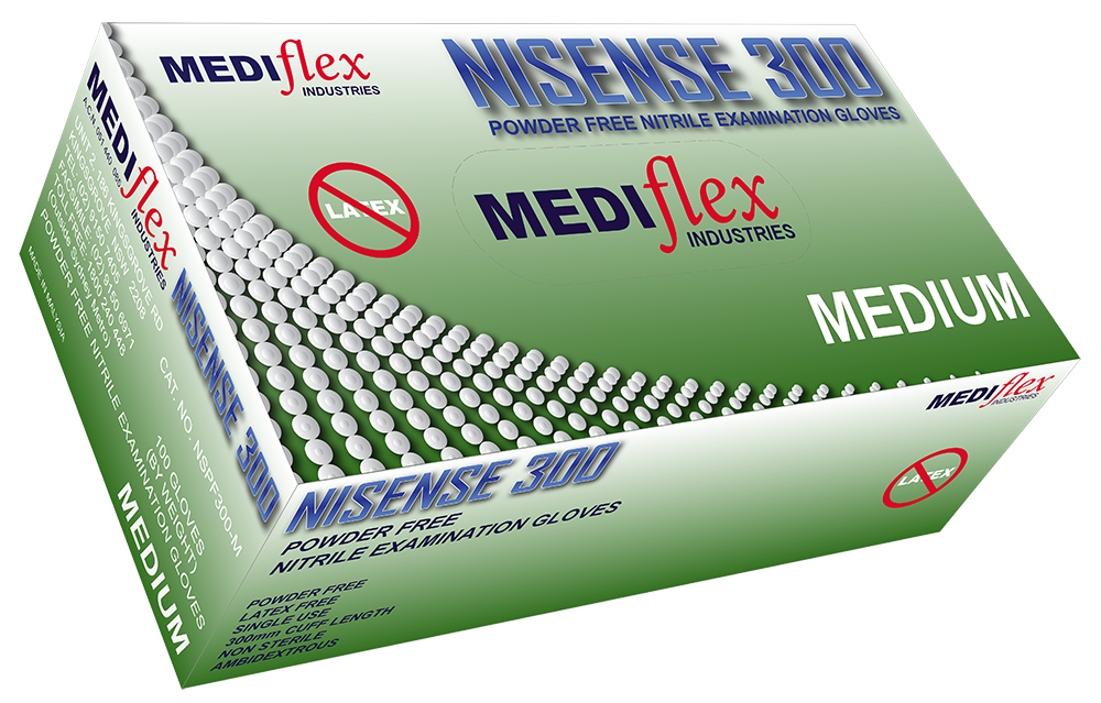 Nisense 300 Powder Free Long Cuff Nitrile Gloves - Mediflex Industries