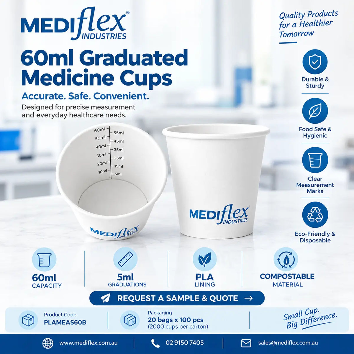Mediflex PLA paper measuring cup 60mL with 5mL graduations – Eve Zone