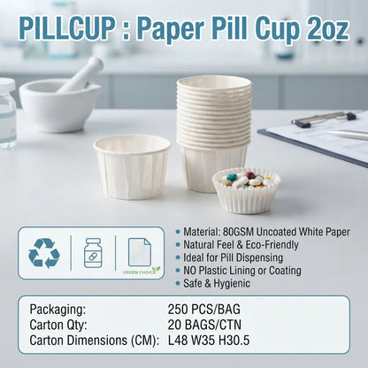 Nurse dispensing tablets into a Mediflex 2oz paper pill cup on a medication trolley