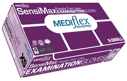 Box of Mediflex SensiMax examination gloves Extra Small on a white background