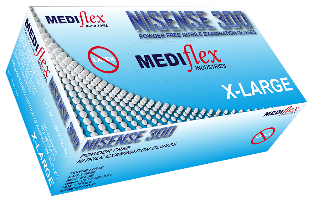 Nisense 300 Powder Free Long Cuff Nitrile Gloves - Mediflex Industries