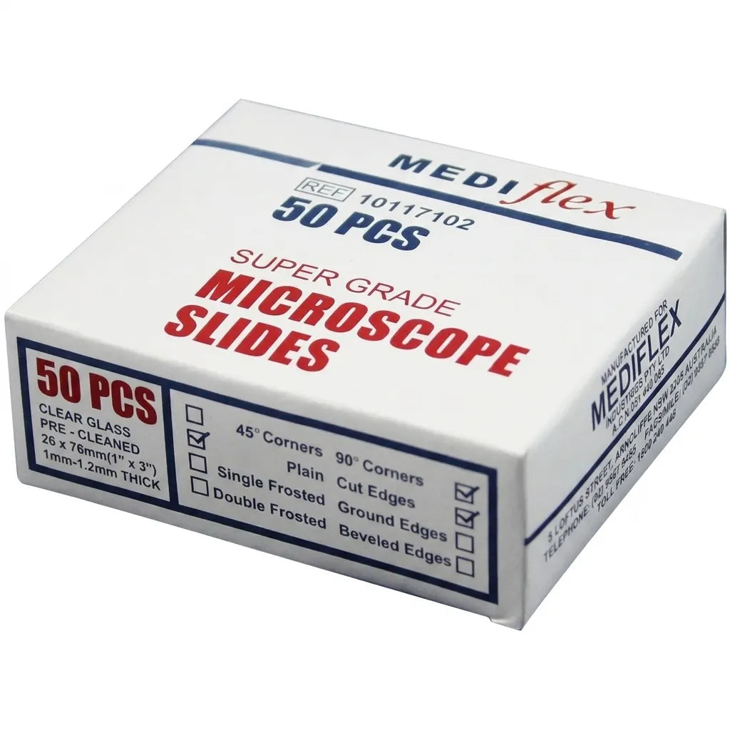 Mediflex super grade plain pre-cleaned microscope slides 50 pack REF 10117102.