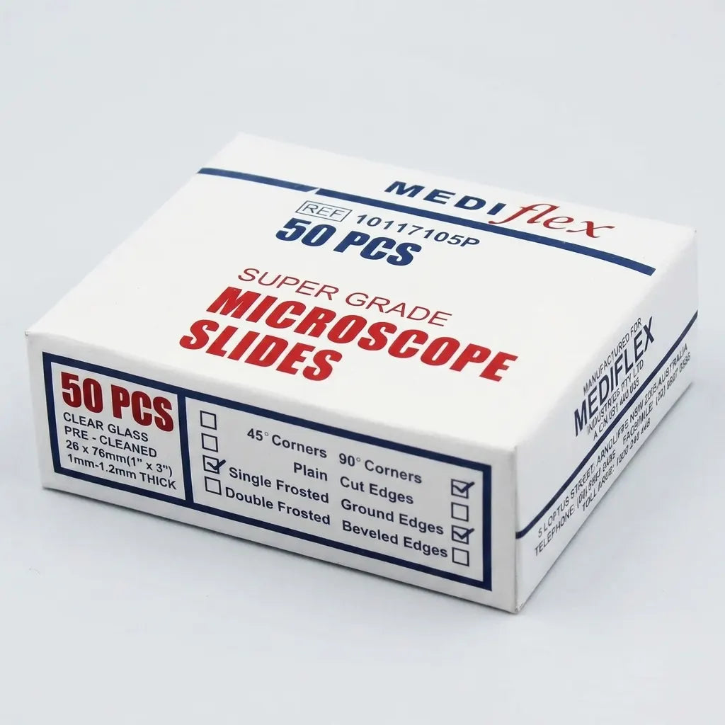 Mediflex single frosted pre-cleaned microscope glass slides 50 pack REF 10117105P.