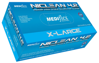 Niclean extra-large powder free nitrile gloves box by Mediflex with ambidextrous non-sterile gloves