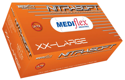 Nitrasoft XX large powder free nitrile gloves by Mediflex in blue box for latex-free protection