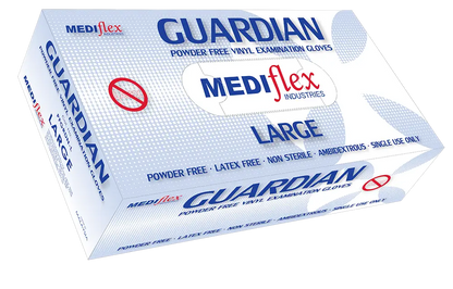 Mediflex Guardian powder free vinyl gloves box large size with latex free and ambidextrous features