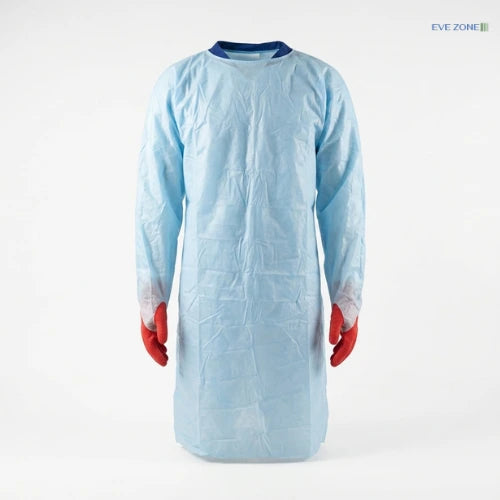 Blue PE isolation gown with thumb loops impervious fluid resistant gown for hospitals and clinics