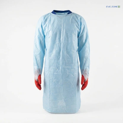 Blue PE isolation gown with thumb loops impervious fluid resistant gown for hospitals and clinics