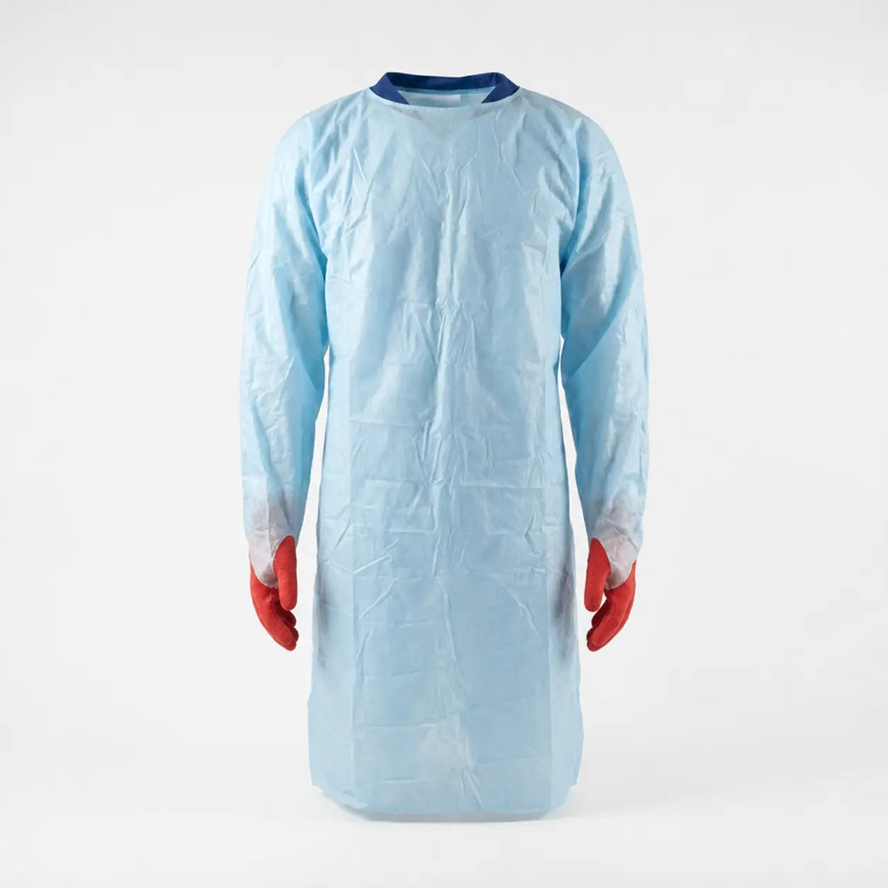 Blue PE isolation gown with thumb loops impervious fluid resistant gown for hospitals and clinics