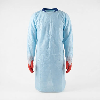 Blue PE isolation gown with thumb loops impervious fluid resistant gown for hospitals and clinics