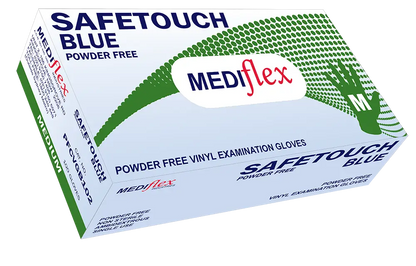 Mediflex Safetouch Blue PF powder free vinyl examination gloves blue in Medium size box