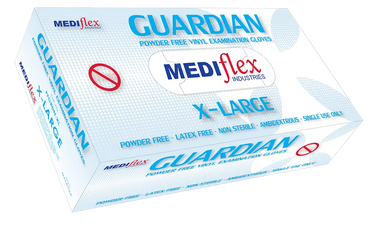Mediflex Guardian powder free vinyl gloves box x- large size with latex free and ambidextrous features