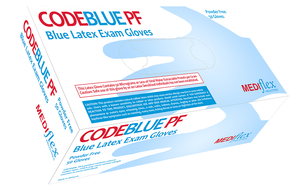 Code Blue Powder Free Long Cuff Latex Gloves - Mediflex Industries