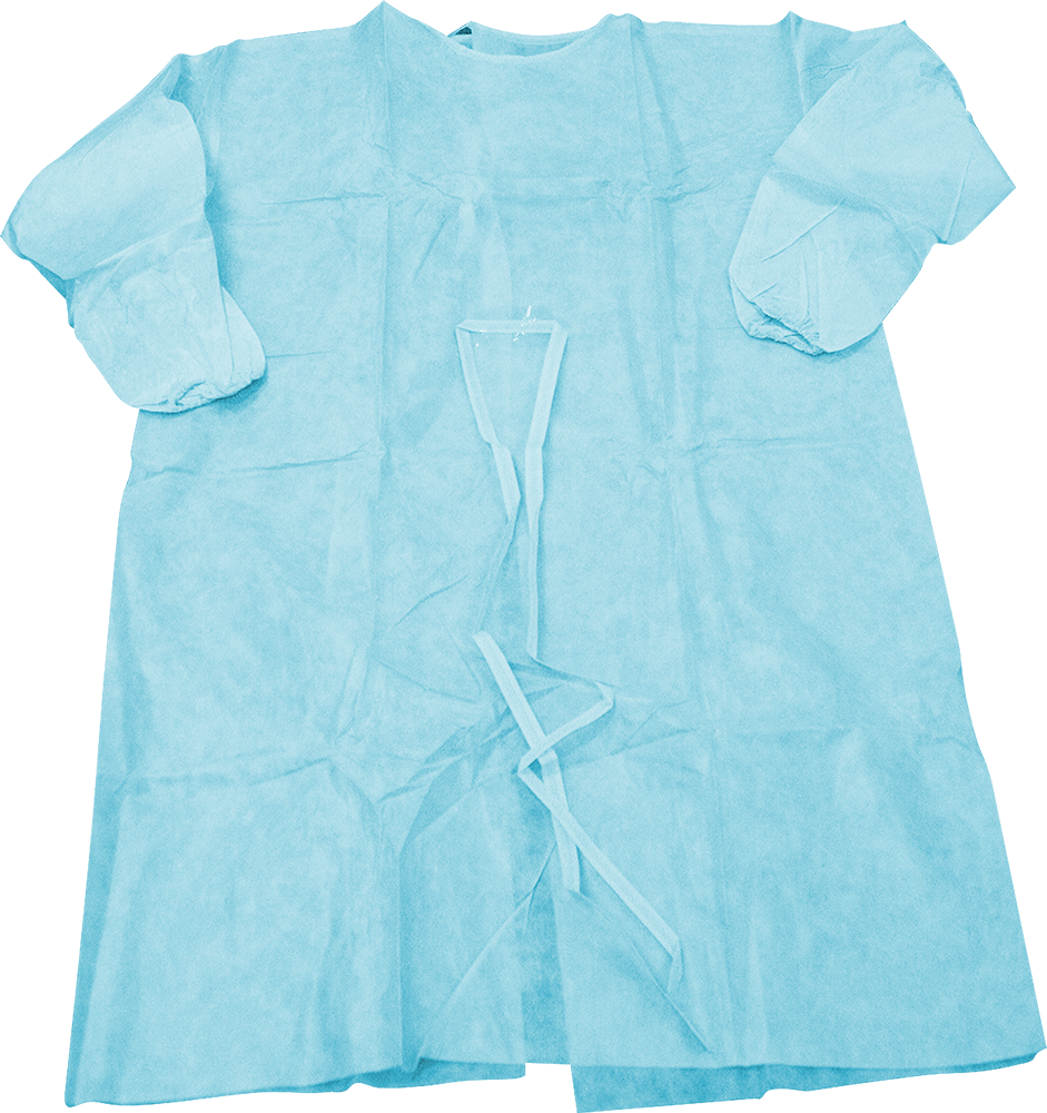 Mediflex blue disposable isolation gown with long sleeves and tie closures for protection