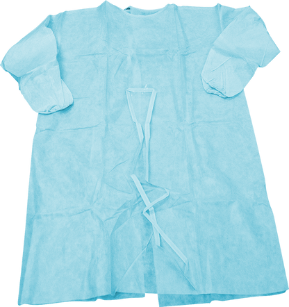 Mediflex blue disposable isolation gown with long sleeves and tie closures for protection