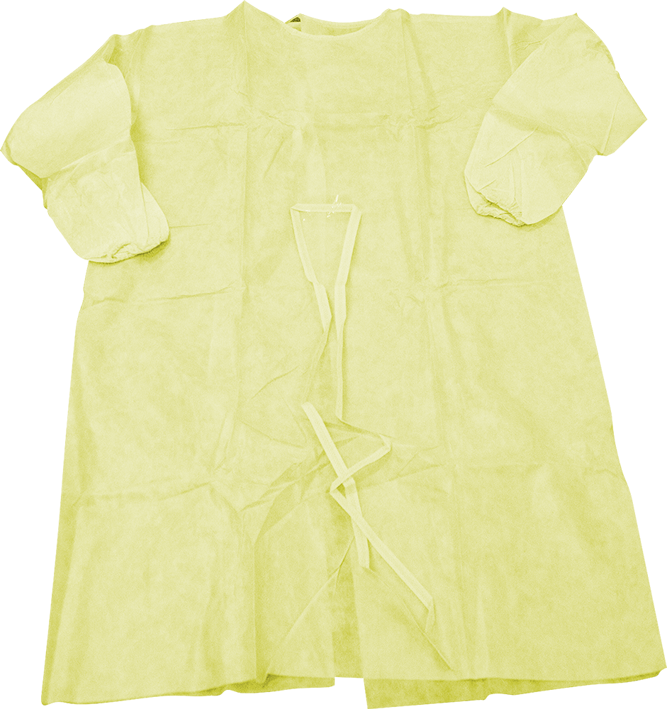 Mediflex yellow disposable isolation gown with long sleeves and tie closures for PPE protection