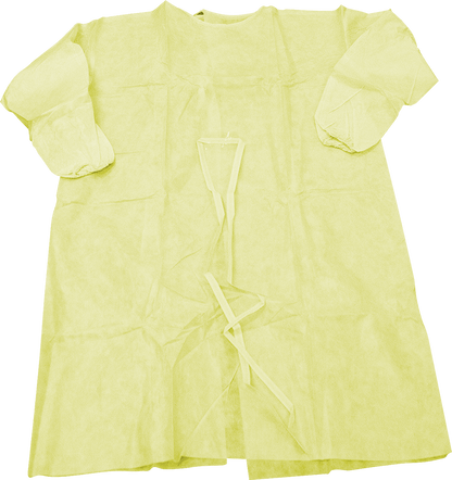 Mediflex yellow disposable isolation gown with long sleeves and tie closures for PPE protection