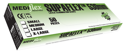 Box of Supaflex gauntlet latex gloves 530mm length with 50 pieces in small size