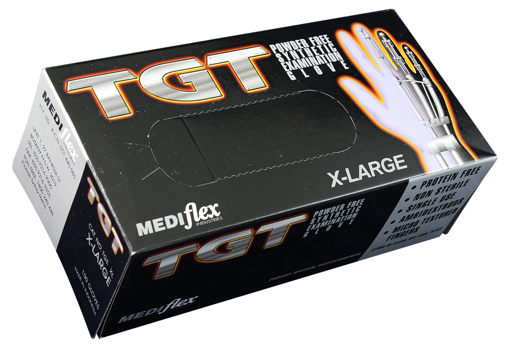 TGT Mediflex polychloroprene latex-free exam gloves box in extra-large size powder free