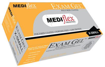 Exam Gel powder free latex gloves by MEDIflex in extra small size polymer coated for medical use