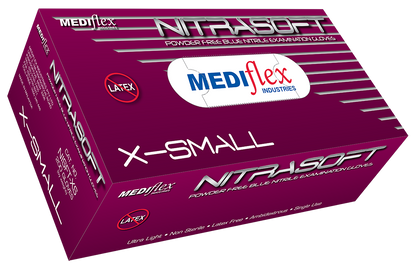 Nitrasoft powder free nitrile gloves box by Mediflex in extra small size blue gloves