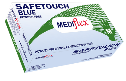 Safetouch Blue PF powder free vinyl examination gloves blue in medium size box