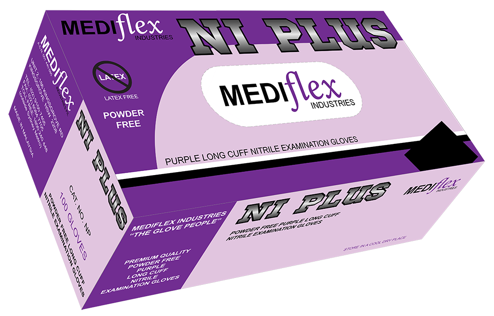 Ni Plus Powder Free Purple Nitrile Gloves - Mediflex Industries