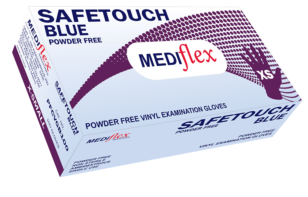 Safetouch Powder Free Blue Vinyl Examination Gloves - Mediflex Industries