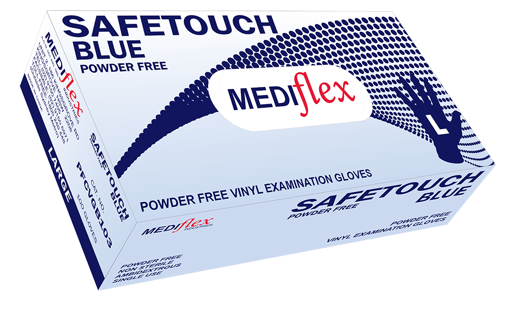 Safetouch Powder Free Blue Vinyl Examination Gloves - Mediflex Industries