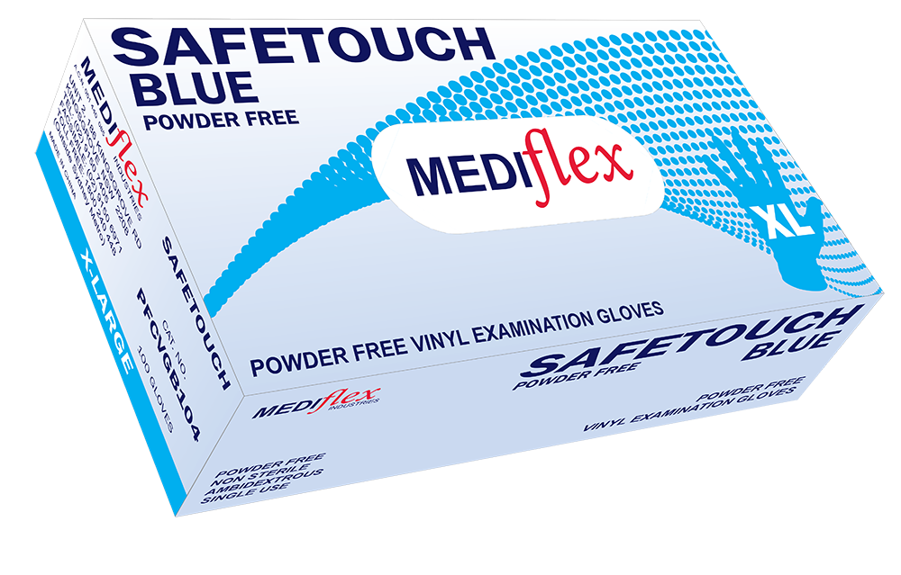 Safetouch Powder Free Blue Vinyl Examination Gloves - Mediflex Industries