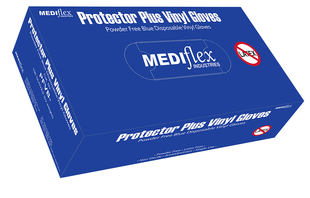 Protector Plus Powder Free Blue Vinyl Gloves - Mediflex Industries