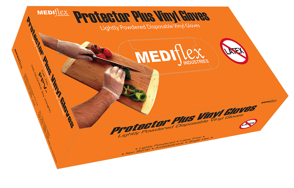 Protector Plus Lightly Powdered Clear Vinyl Gloves - Mediflex Industries