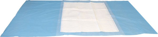 Mediflex tuckable underpads with blue waterproof backing and absorbent white top layer for continence care