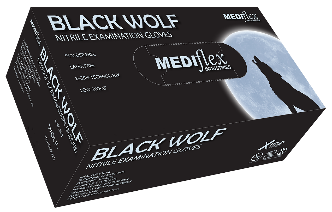 Black Wolf Powder Free Black Nitrile Gloves - Mediflex Industries